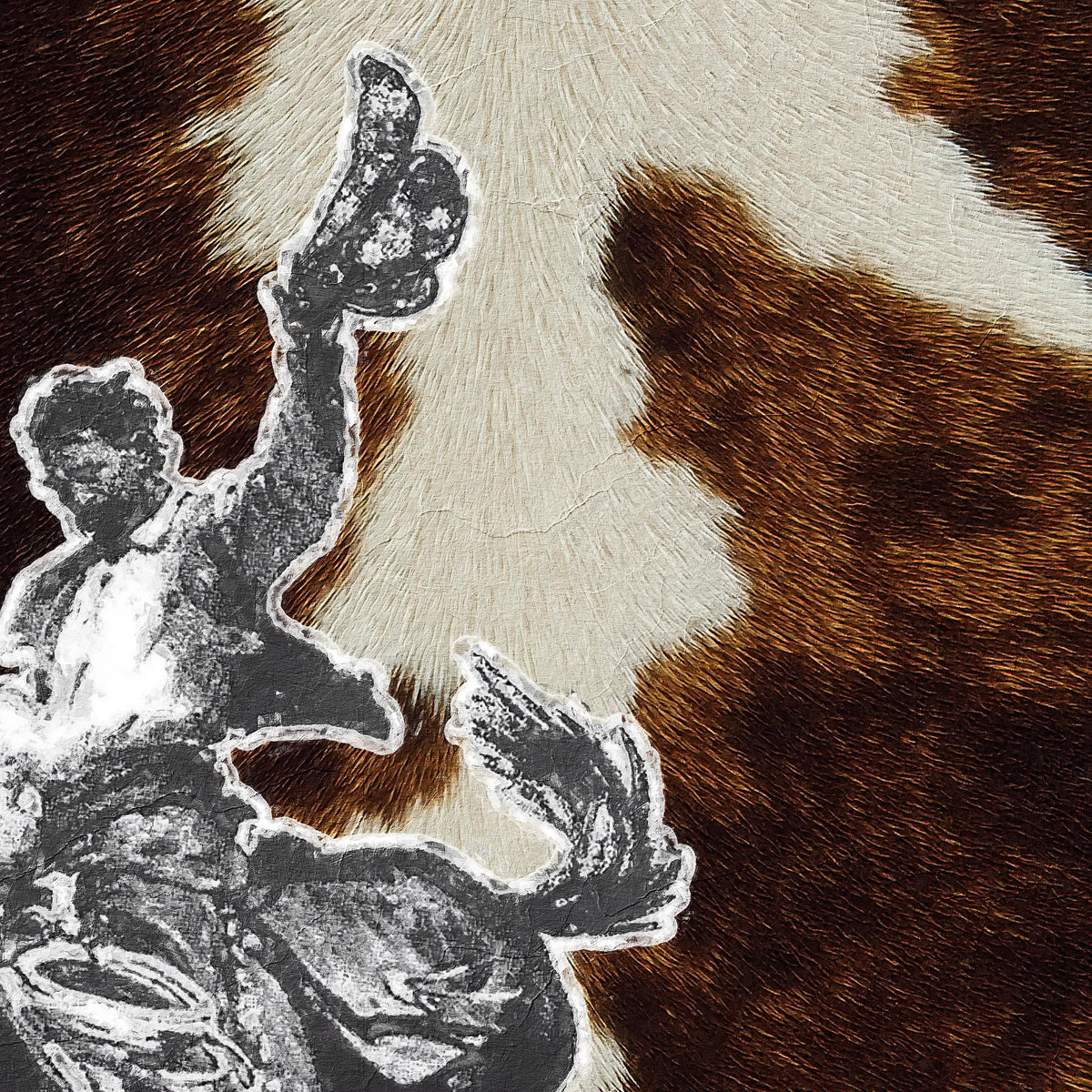 Western Cowboy Wall Art Print – Rodeo Horse and Cowhide Collage Poster in Brown, Cream and Black