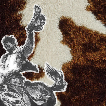 Western Cowboy Wall Art Print – Rodeo Horse and Cowhide Collage Poster in Brown, Cream and Black