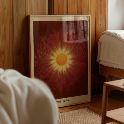 Vintage Sun Wall Art Print – Celestial Astronomy Poster in Burgundy, Orange and Gold