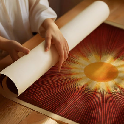 Vintage Sun Wall Art Print – Celestial Astronomy Poster in Burgundy, Orange and Gold