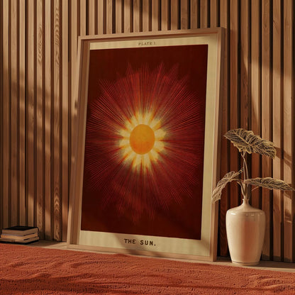 Vintage Sun Wall Art Print – Celestial Astronomy Poster in Burgundy, Orange and Gold