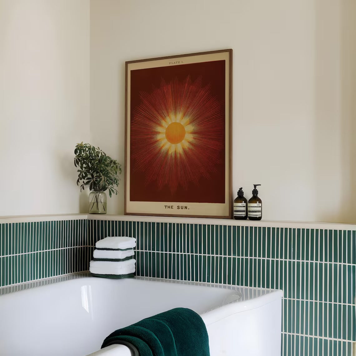 Vintage Sun Wall Art Print – Celestial Astronomy Poster in Burgundy, Orange and Gold